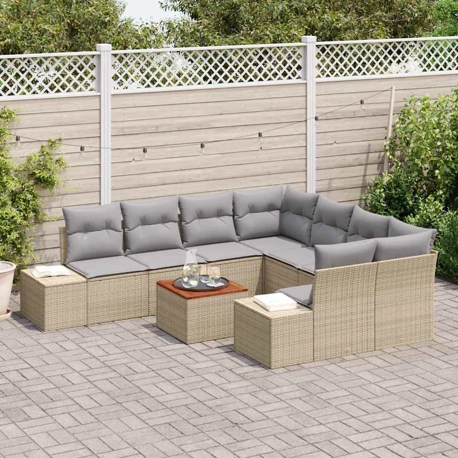 Ensemble de canapé de jardin 9 pcs Beige et Gris clair - 3