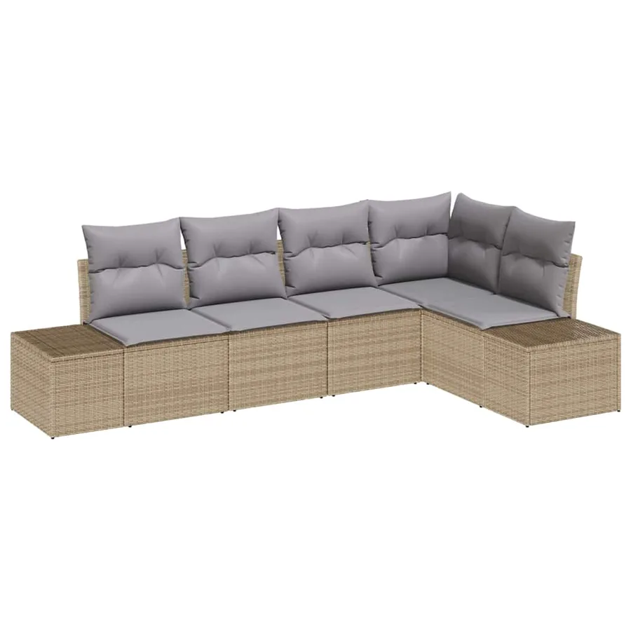Ensemble de canapé de jardin 5 pcs Beige et Gris clair - 2