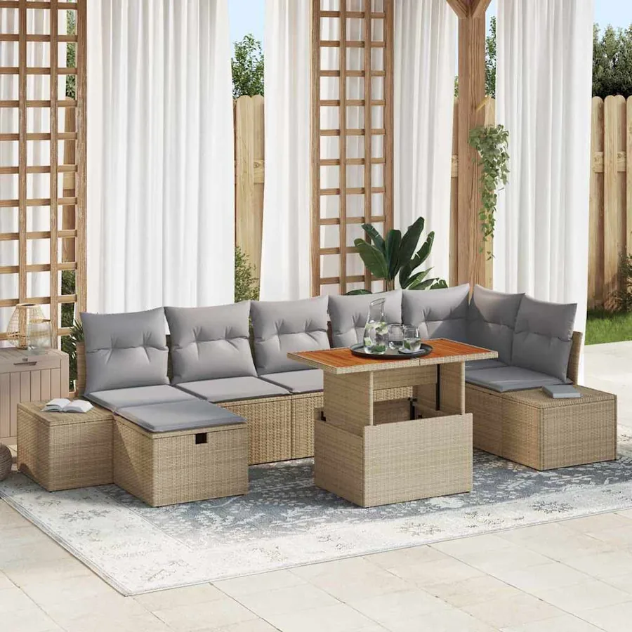 Ensemble de canapé de jardin 8 pcs Beige polyrotin