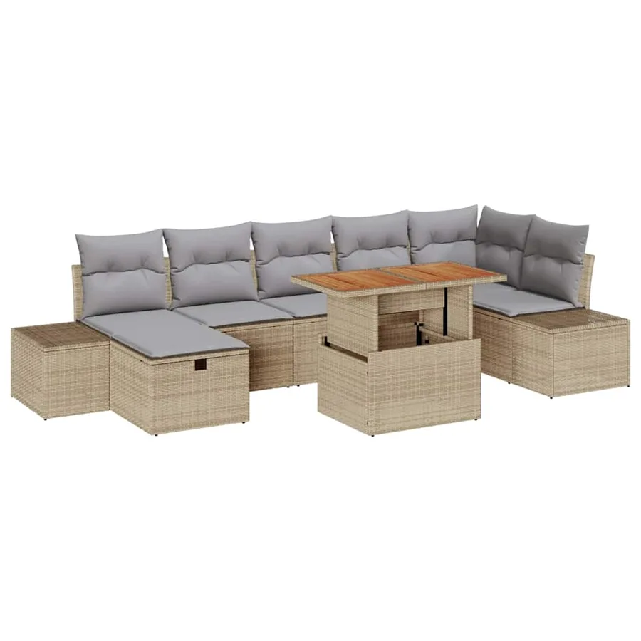 Ensemble de canapé de jardin 8 pcs Beige polyrotin - 2