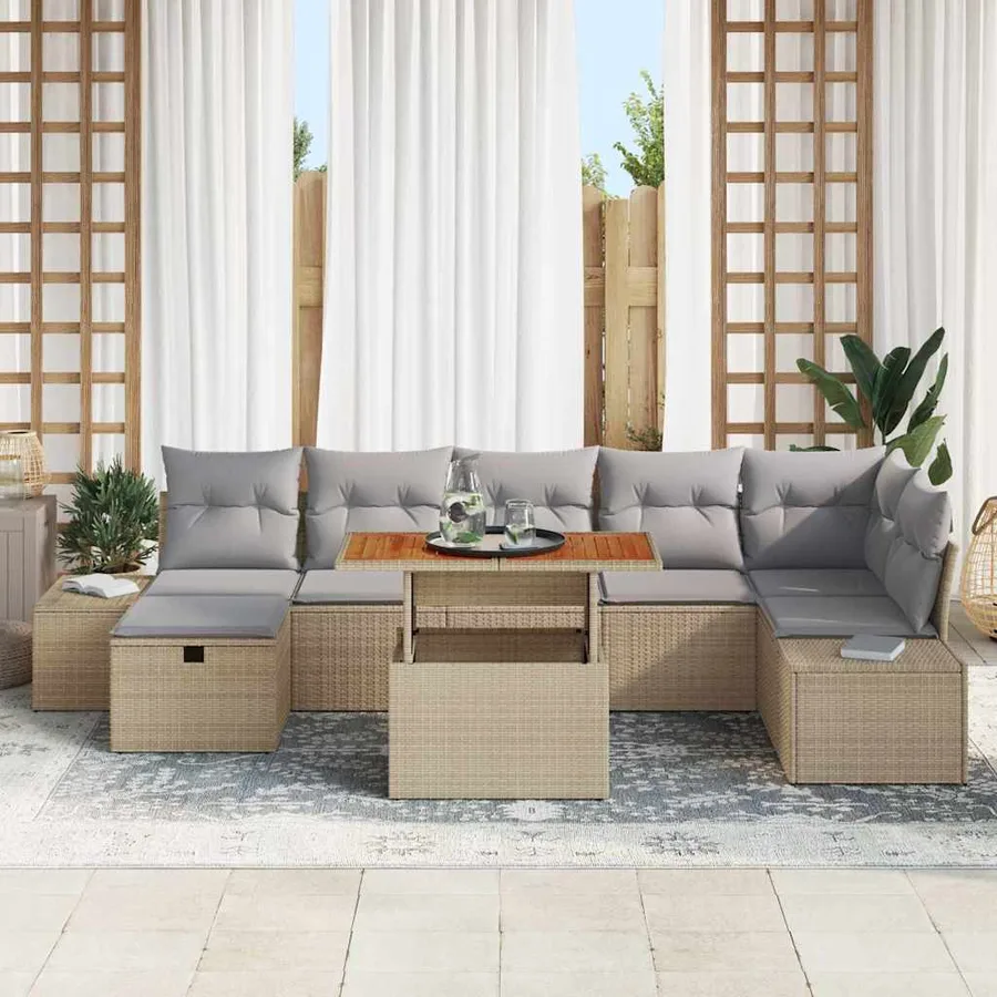 Ensemble de canapé de jardin 8 pcs Beige polyrotin - 3