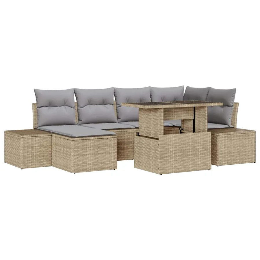 Ensemble de canapé de jardin 7 pcs Beige Poly rotin - 2