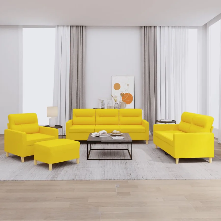 Ensemble de canapés 4 pcs avec coussins Jaune clair Tissu