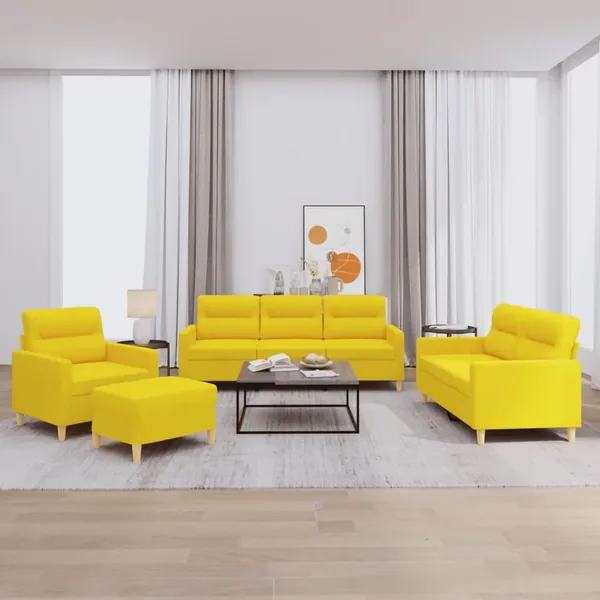 Ensemble de canapés 4 pcs avec coussins Jaune clair Tissu