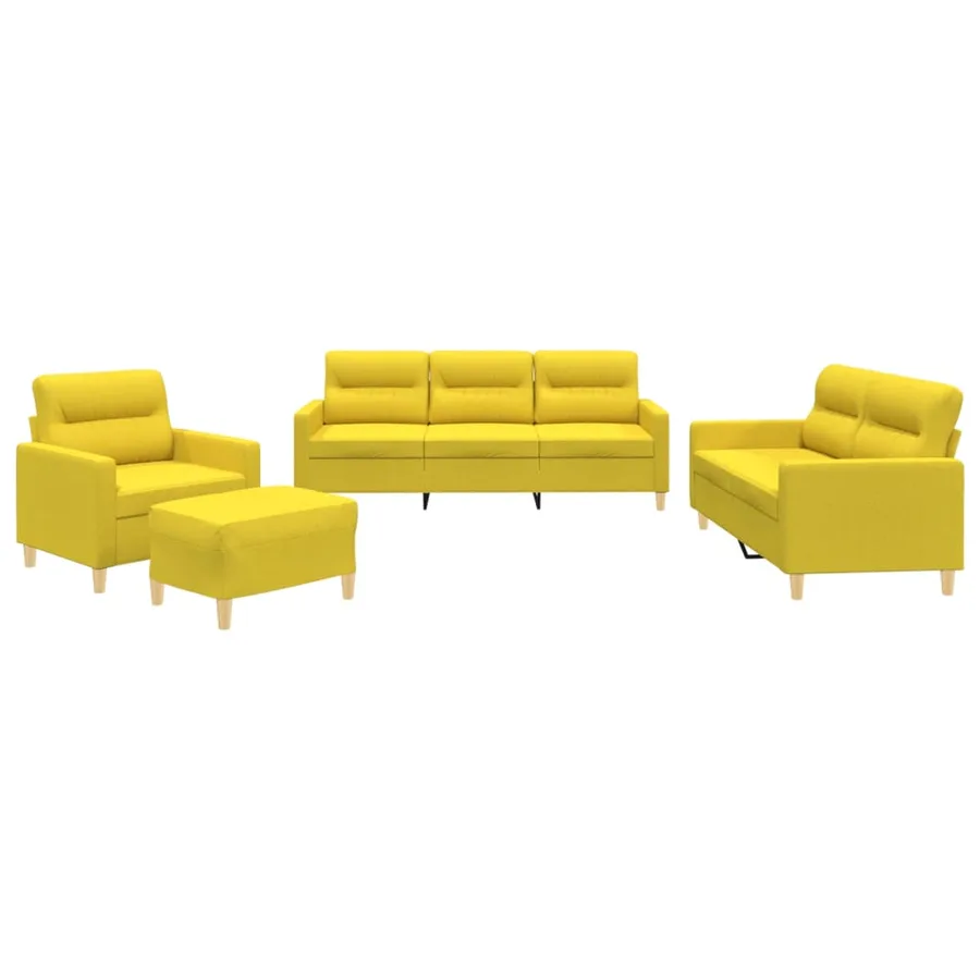 Ensemble de canapés 4 pcs avec coussins Jaune clair Tissu - 2