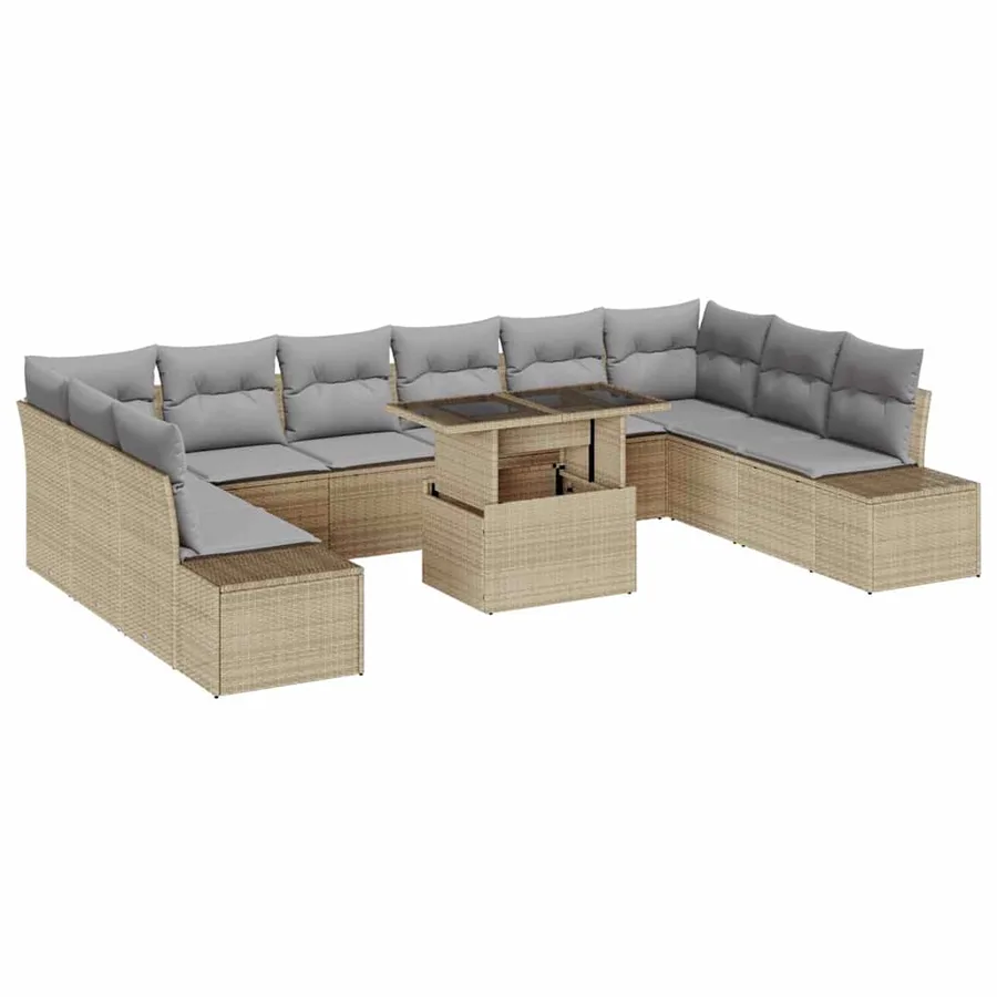 Ensemble de canapé de jardin 11 pcs Beige Poly rotin - 2
