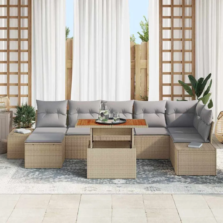 Ensemble de canapé de jardin 8 pcs Beige Poly rotin - 3