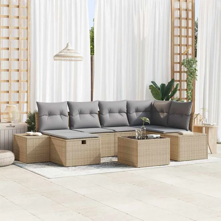 Ensemble de Canapés avec coussin 6 pcs polyrotin