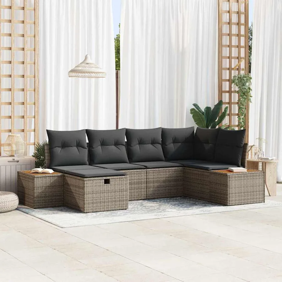 Ensemble de canapé de jardin avec coussin 6 pcs Gris polyrotin