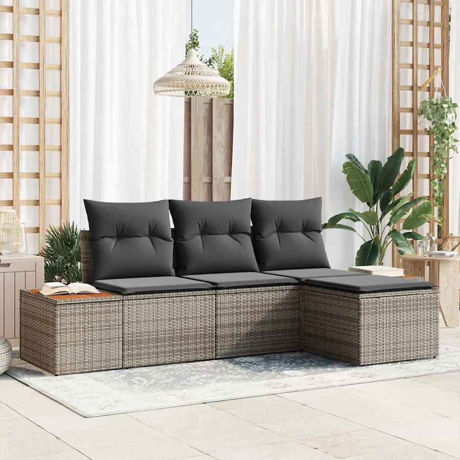 Ensemble de canapé de jardin avec coussin 4 pcs Gris polyrotin