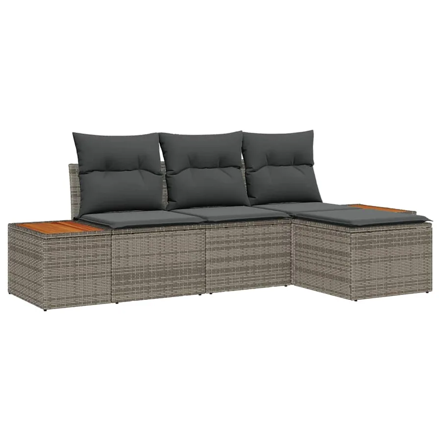 Ensemble de canapé de jardin avec coussin 4 pcs Gris polyrotin - 2