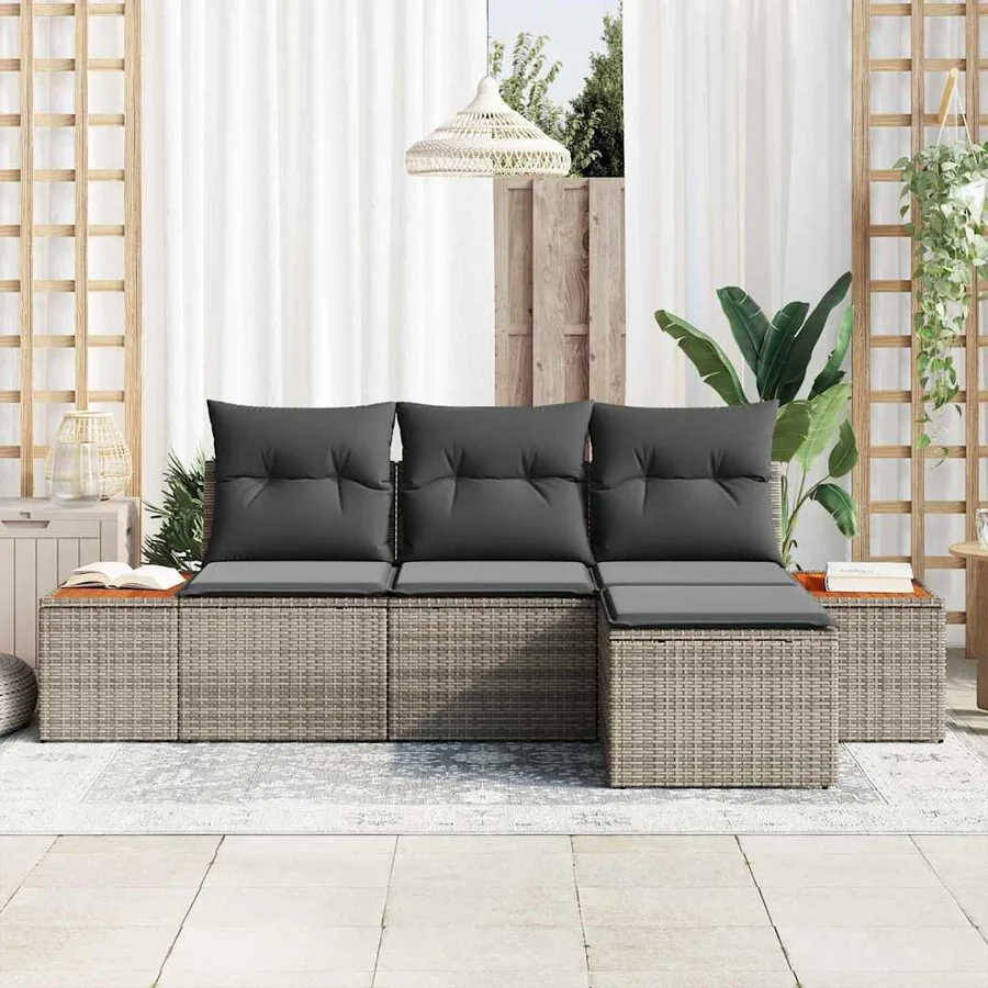 Ensemble de canapé de jardin avec coussin 4 pcs Gris polyrotin - 3