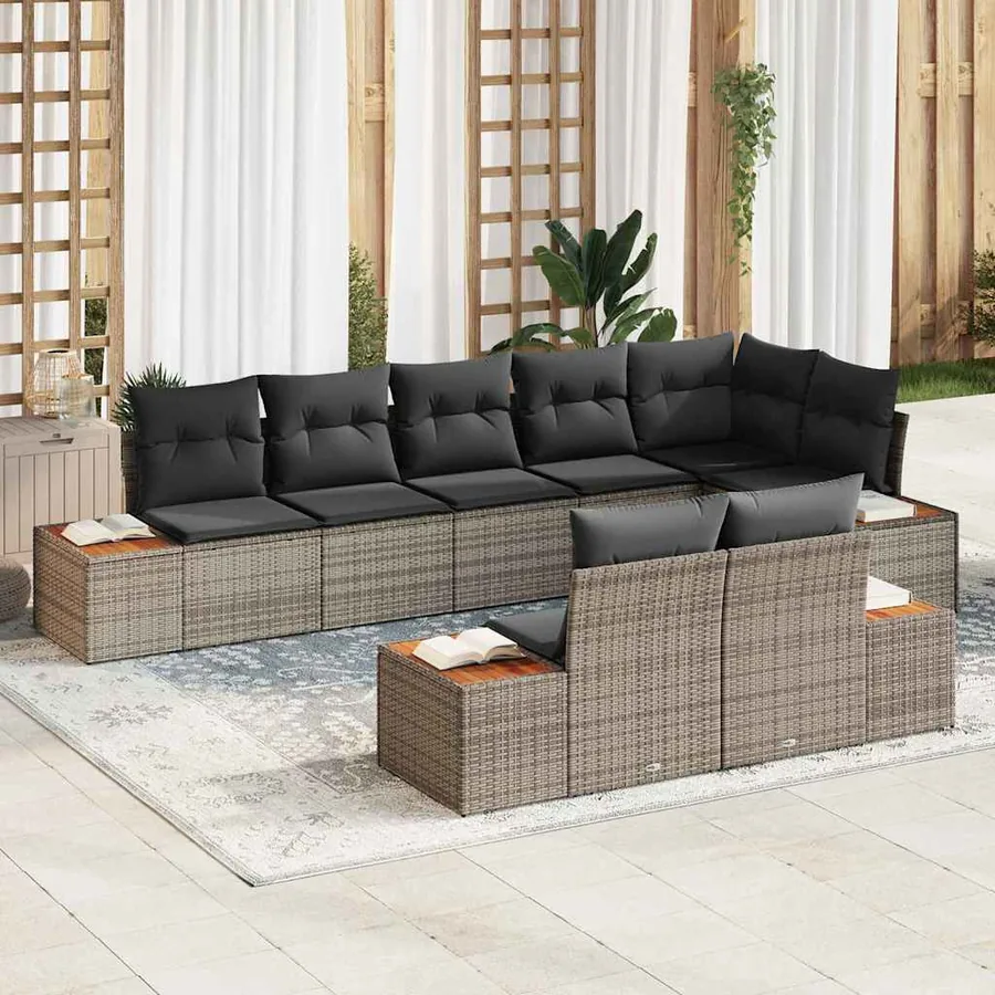 Ensemble de canapé de jardin avec coussin 8 pcs Gris Poly rotin