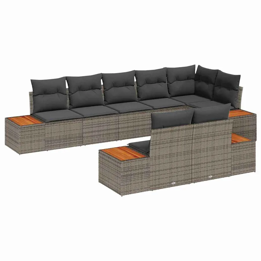 Ensemble de canapé de jardin avec coussin 8 pcs Gris Poly rotin - 2