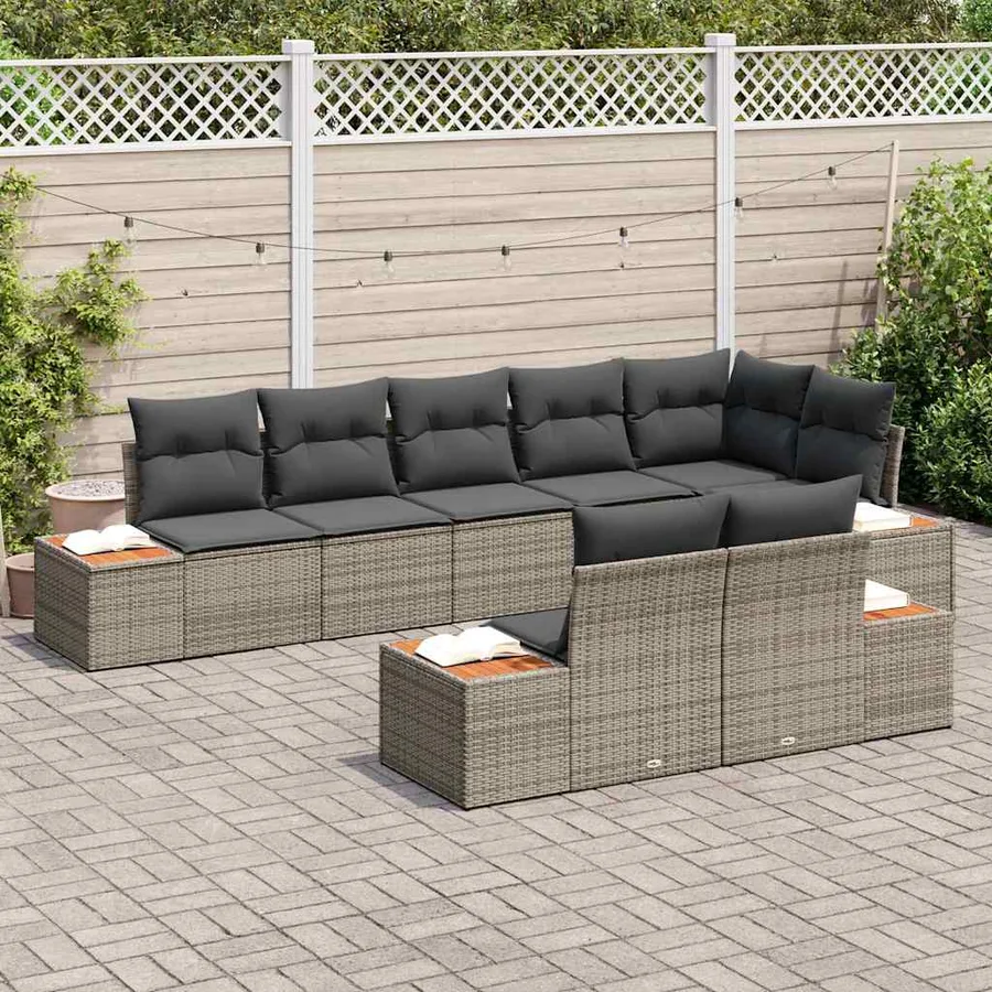 Ensemble de canapé de jardin avec coussin 8 pcs Gris Poly rotin - 3