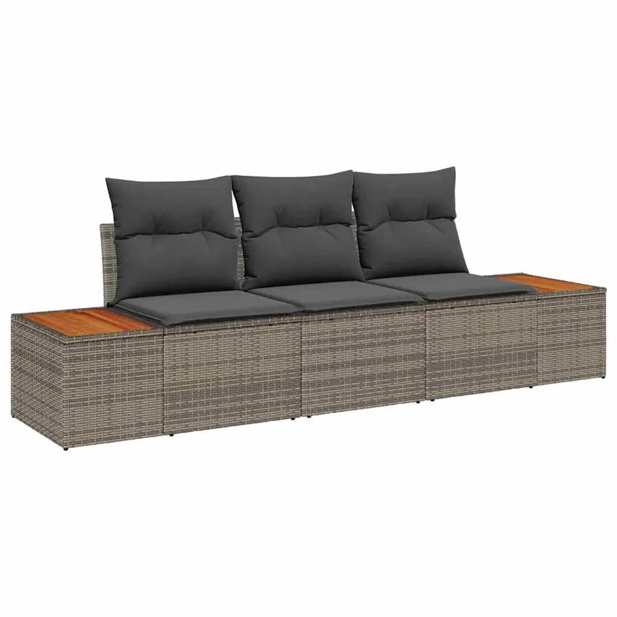 Ensemble de canapé de jardin avec coussin 3 pcs Gris polyrotin - 2
