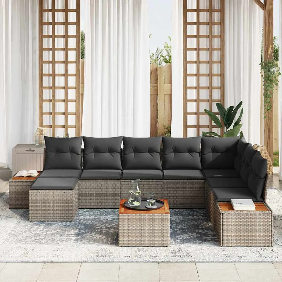 Ensemble de canapé de jardin avec coussin 9 pcs Gris Poly rotin - 3