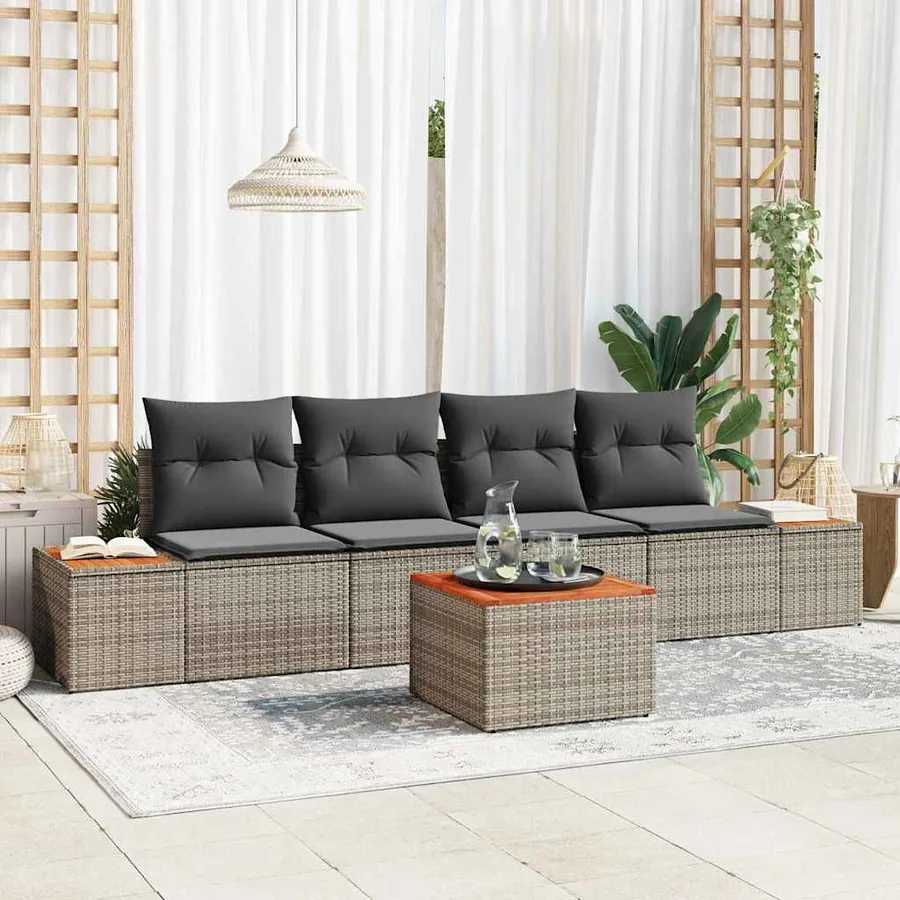 Ensemble de canapé de jardin avec coussin 5 pcs Gris Poly rotin