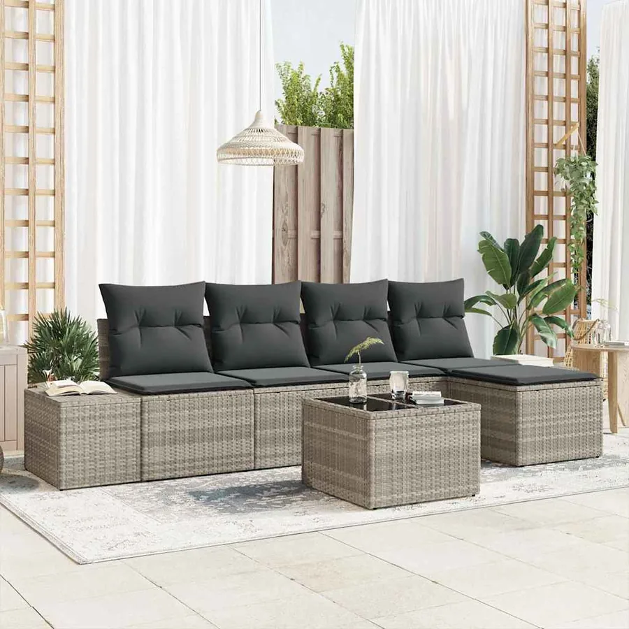 Ensemble de canapé de jardin 5 pcs Gris clair polyrotin