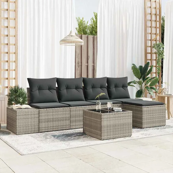 Ensemble de canapé de jardin 5 pcs Gris clair polyrotin