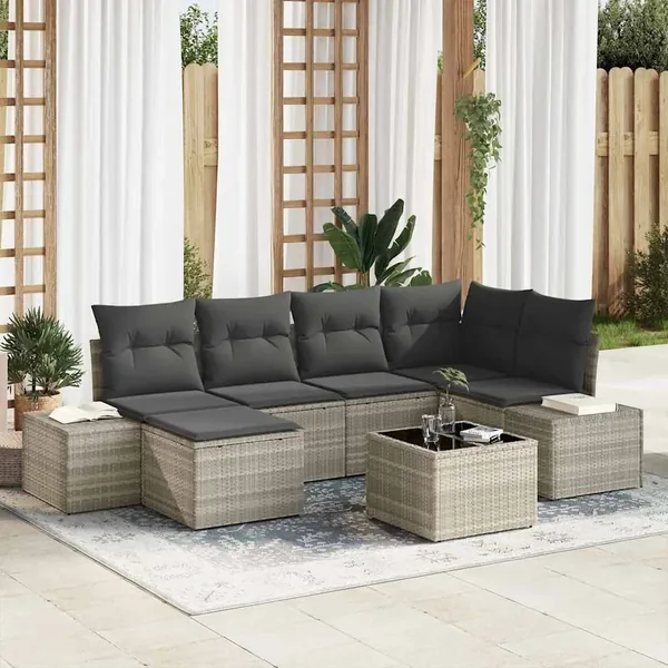 Ensemble de canapé de jardin 6 pcs Gris clair polyrotin