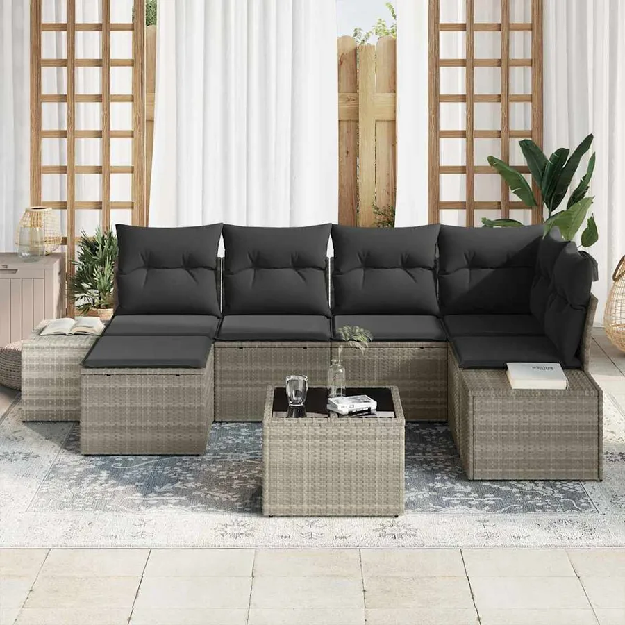 Ensemble de canapé de jardin 6 pcs Gris clair polyrotin - 3