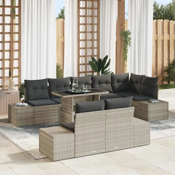 Ensemble de canapé de jardin 9 pcs Gris clair Poly rotin