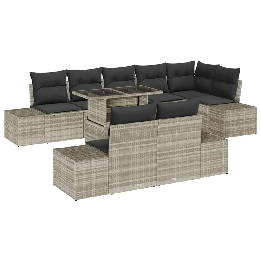Ensemble de canapé de jardin 9 pcs Gris clair Poly rotin - 2