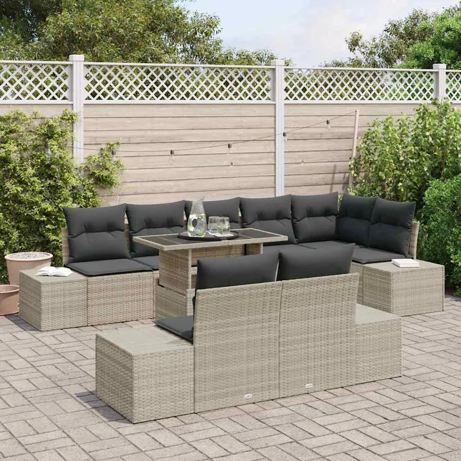 Ensemble de canapé de jardin 9 pcs Gris clair Poly rotin - 3