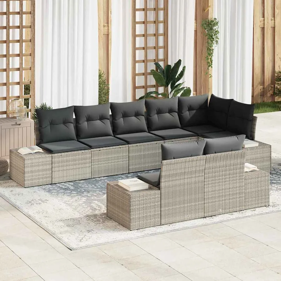 Ensemble de canapé de jardin 8 pcs Gris clair Poly rotin