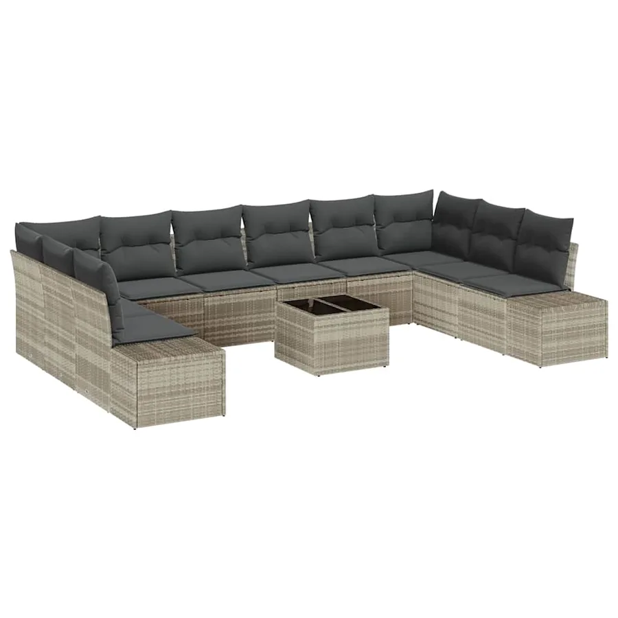 Ensemble de canapé de jardin 10 pcs Gris clair Polyrotin - 2