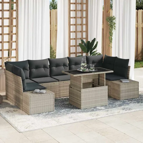 Ensemble de canapé de jardin 8 pcs Gris clair et gris foncé