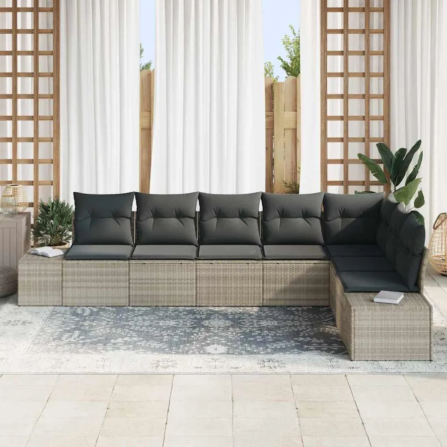 Ensemble de canapé de jardin 8 pcs Gris clair Poly rotin - 3