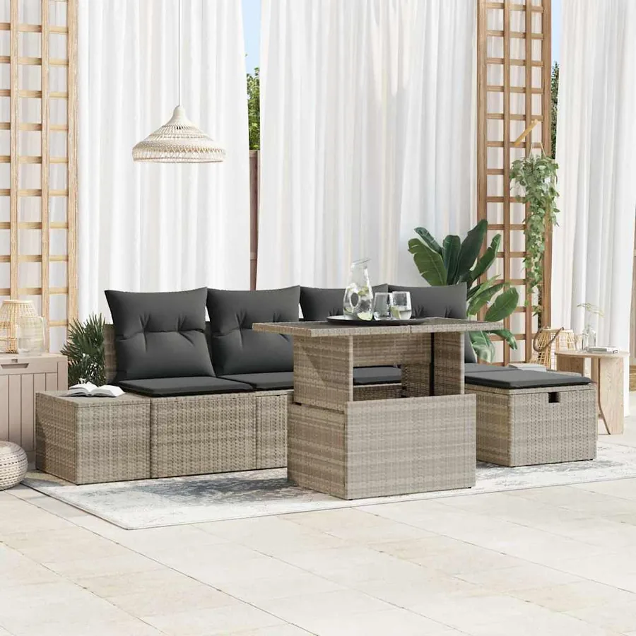 Ensemble de canapé de jardin 6 pcs Gris clair polyrotin