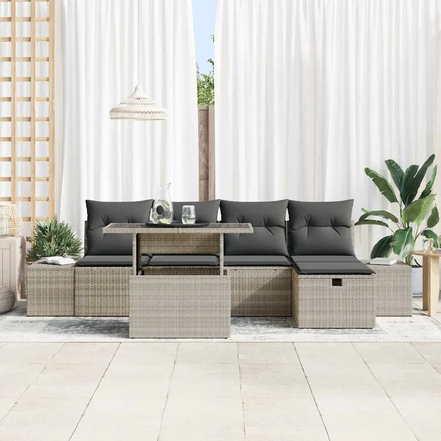 Ensemble de canapé de jardin 6 pcs Gris clair polyrotin - 3