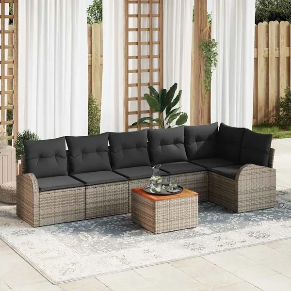 Ensemble de canapé de jardin avec coussin 7 pcs Gris polyrotin