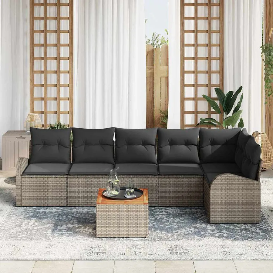 Ensemble de canapé de jardin avec coussin 7 pcs Gris polyrotin - 3
