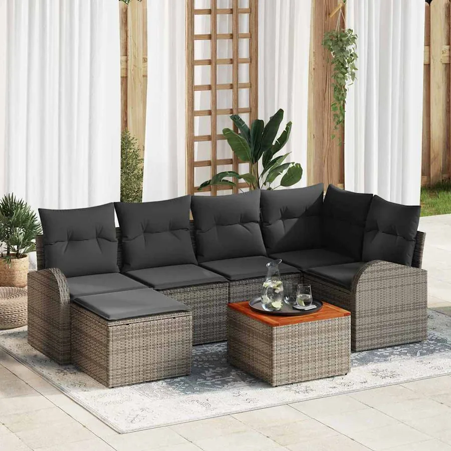 Ensemble de canapé de jardin avec coussin 7 pcs Gris polyrotin