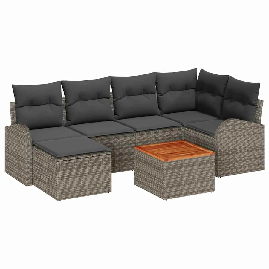Ensemble de canapé de jardin avec coussin 7 pcs Gris polyrotin - 2