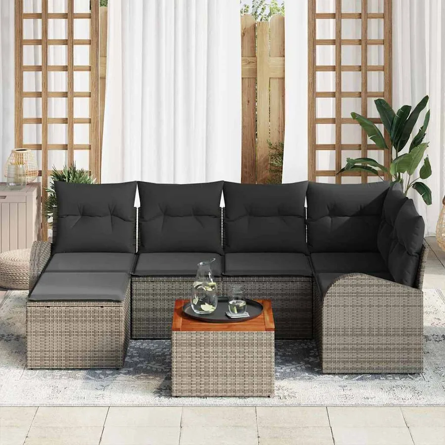 Ensemble de canapé de jardin avec coussin 7 pcs Gris polyrotin - 3
