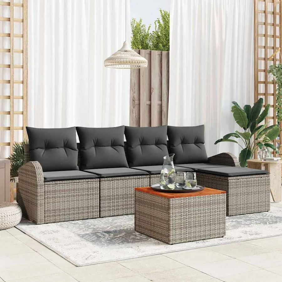 Ensemble de canapé de jardin avec coussin 6 pcs Gris polyrotin