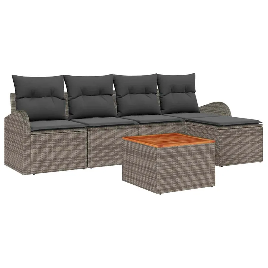 Ensemble de canapé de jardin avec coussin 6 pcs Gris polyrotin - 2