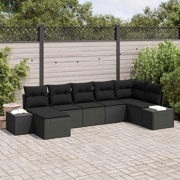Ensemble de canapé de jardin avec coussin 7 pcs Noir polyrotin