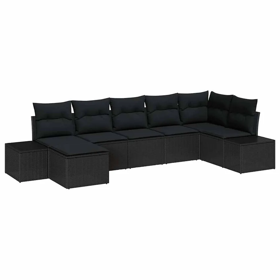 Ensemble de canapé de jardin avec coussin 7 pcs Noir polyrotin - 2