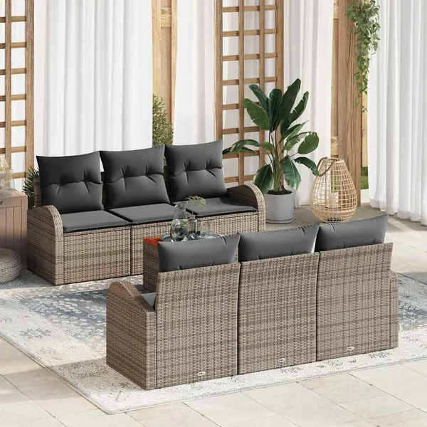 Ensemble de canapé de jardin avec coussin 7 pcs Gris polyrotin
