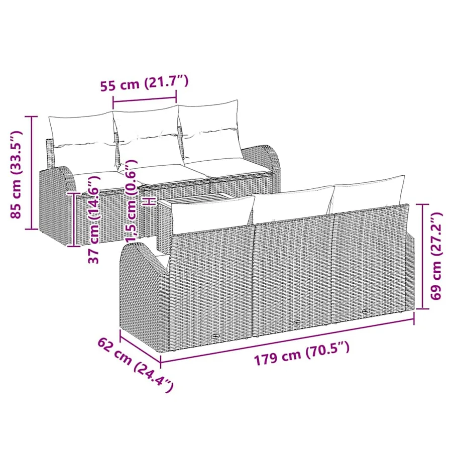 Ensemble de canapé de jardin avec coussin 7 pcs Gris polyrotin - 11