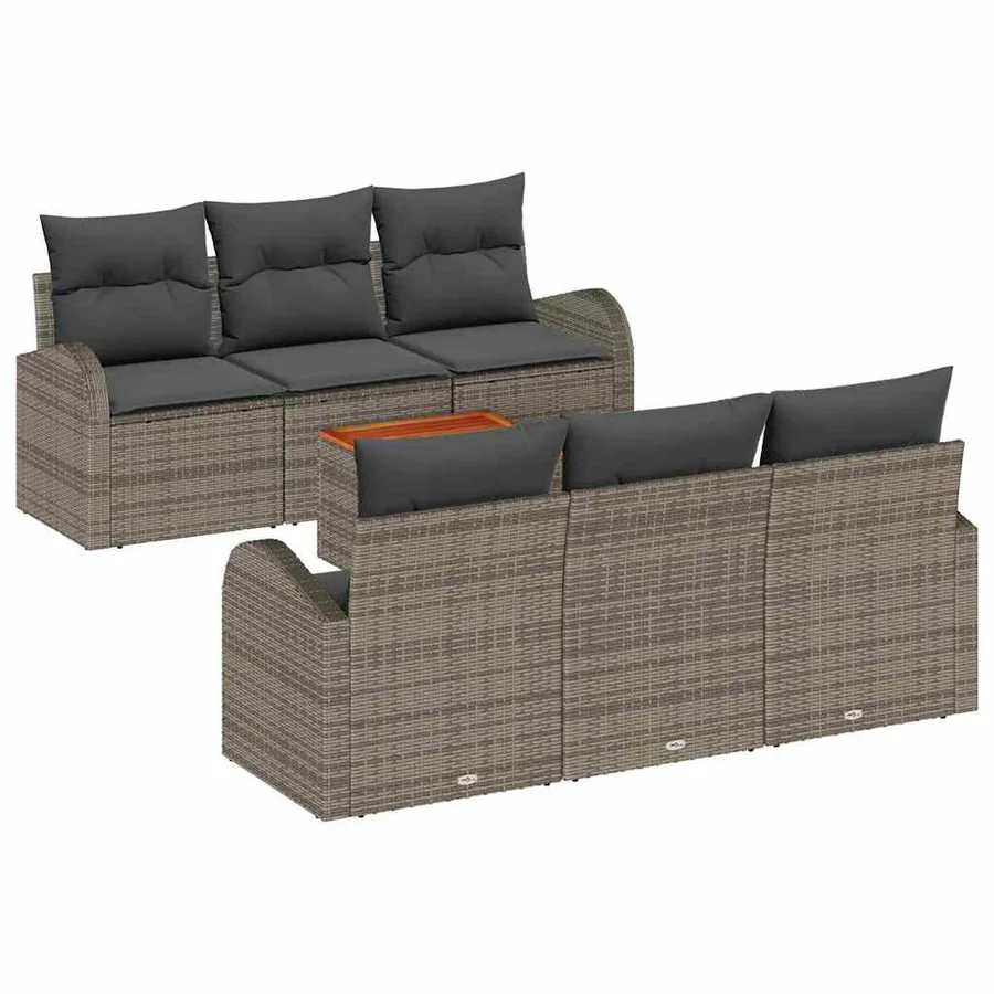 Ensemble de canapé de jardin avec coussin 7 pcs Gris polyrotin - 2