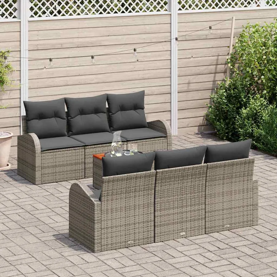 Ensemble de canapé de jardin avec coussin 7 pcs Gris polyrotin - 3