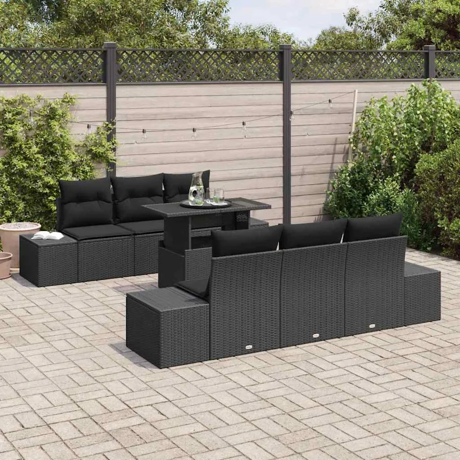 Ensemble de Canapés avec coussin 7 pcs Noir polyrotin - 3