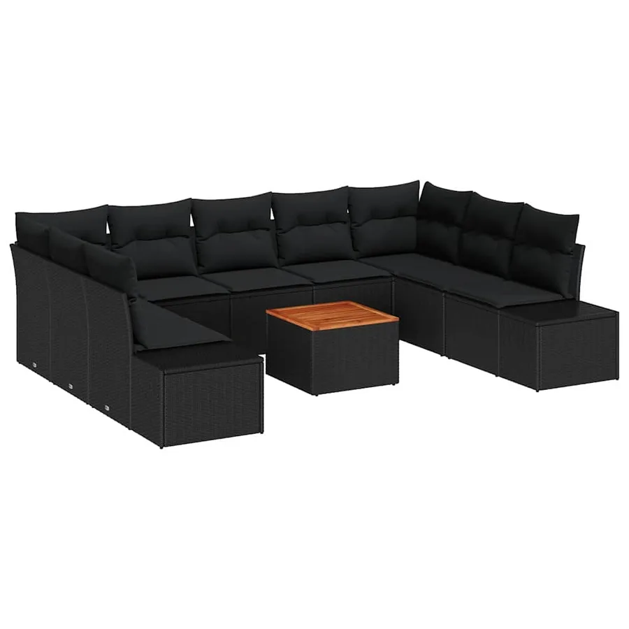 Ensemble de canapé de jardin avec coussin 10 pcs Noir polyrotin - 2